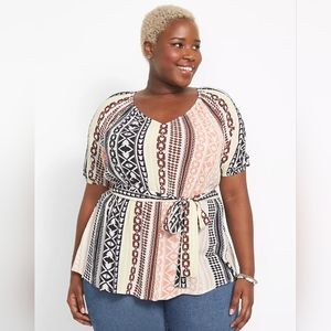 NWT Short Sleeve Sleeve V Neck Belted Blouse